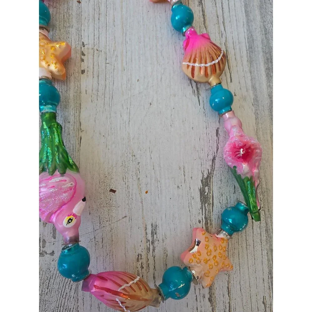Vintage radko flamingo‎ keys shell Garland glitter pink tropical Xmas tree